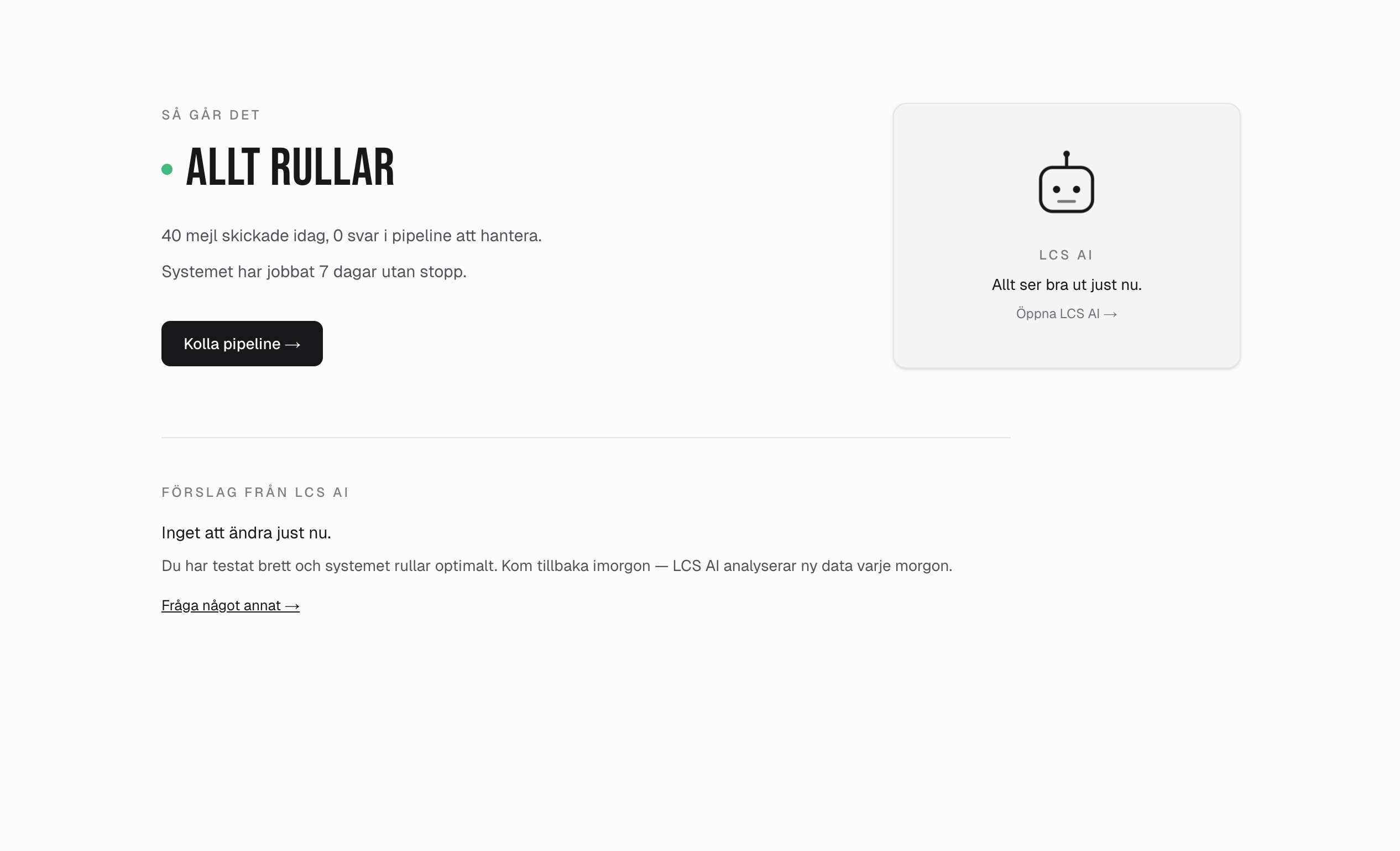 Översikt — vy i LCS LEADS-plattformen